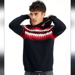 NWT INC Mens XL Black/Red Pattern Hooded Sweater Cashmere/Wool